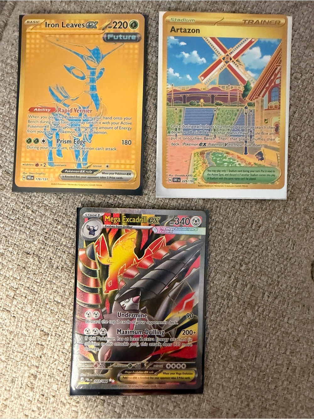 Pokémon TCG 3 Card Hit Lot | Iron Leaves ex Gold Artazon Mega Excadrill ex